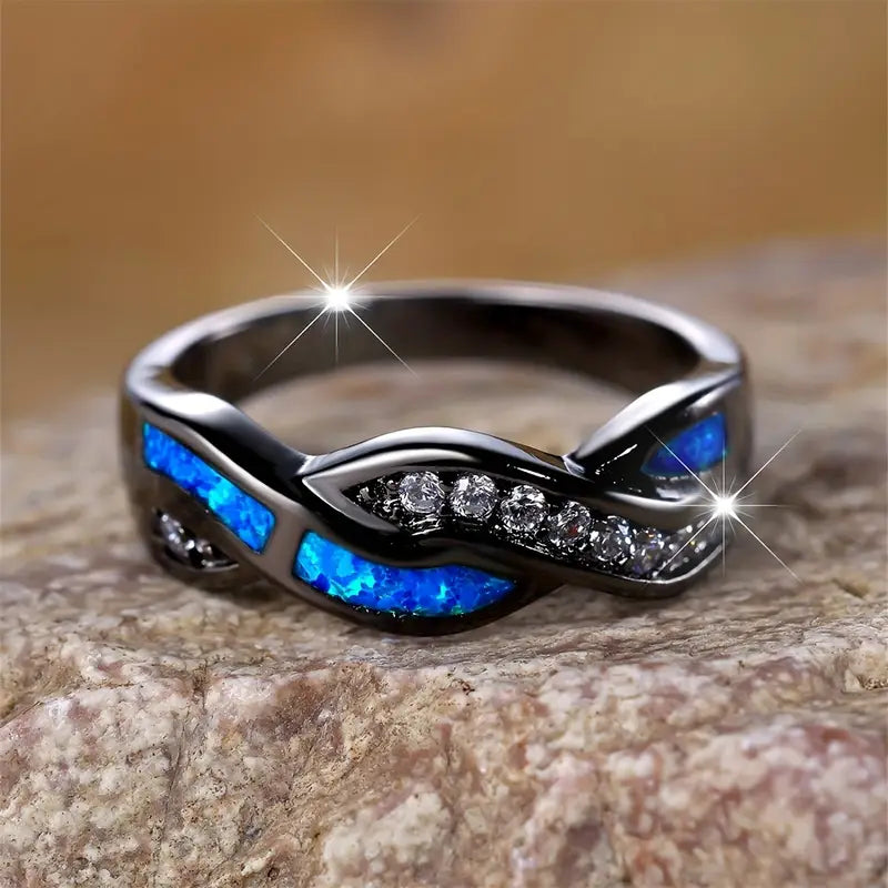 BAGUE TORSADÉE OPALE BLEUE AURORE